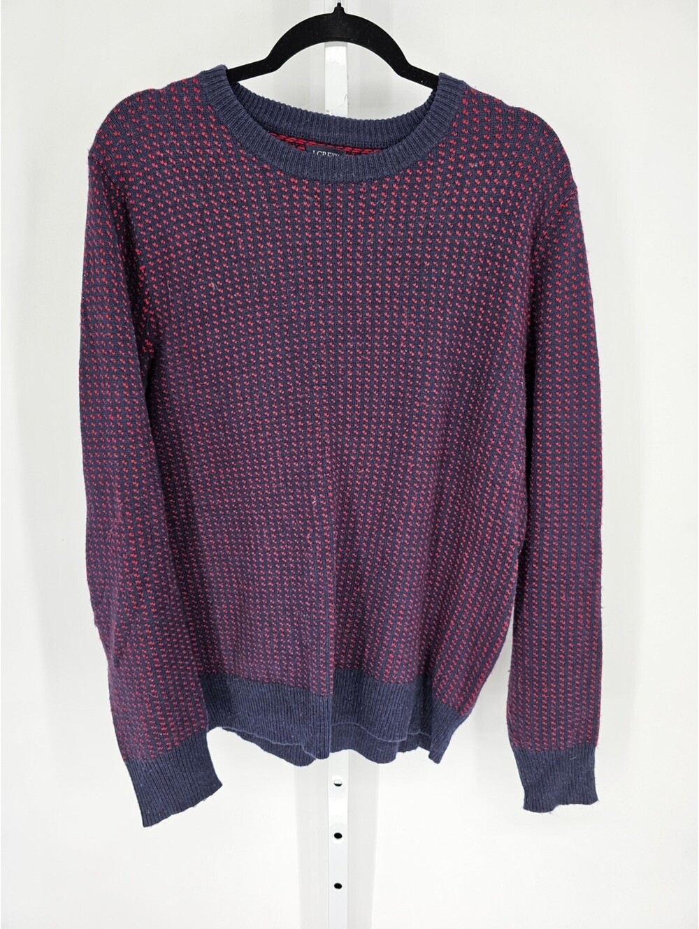J Crew Mens Sz L Crew Neck Pullover Sweater Red Blue Wool Blend
